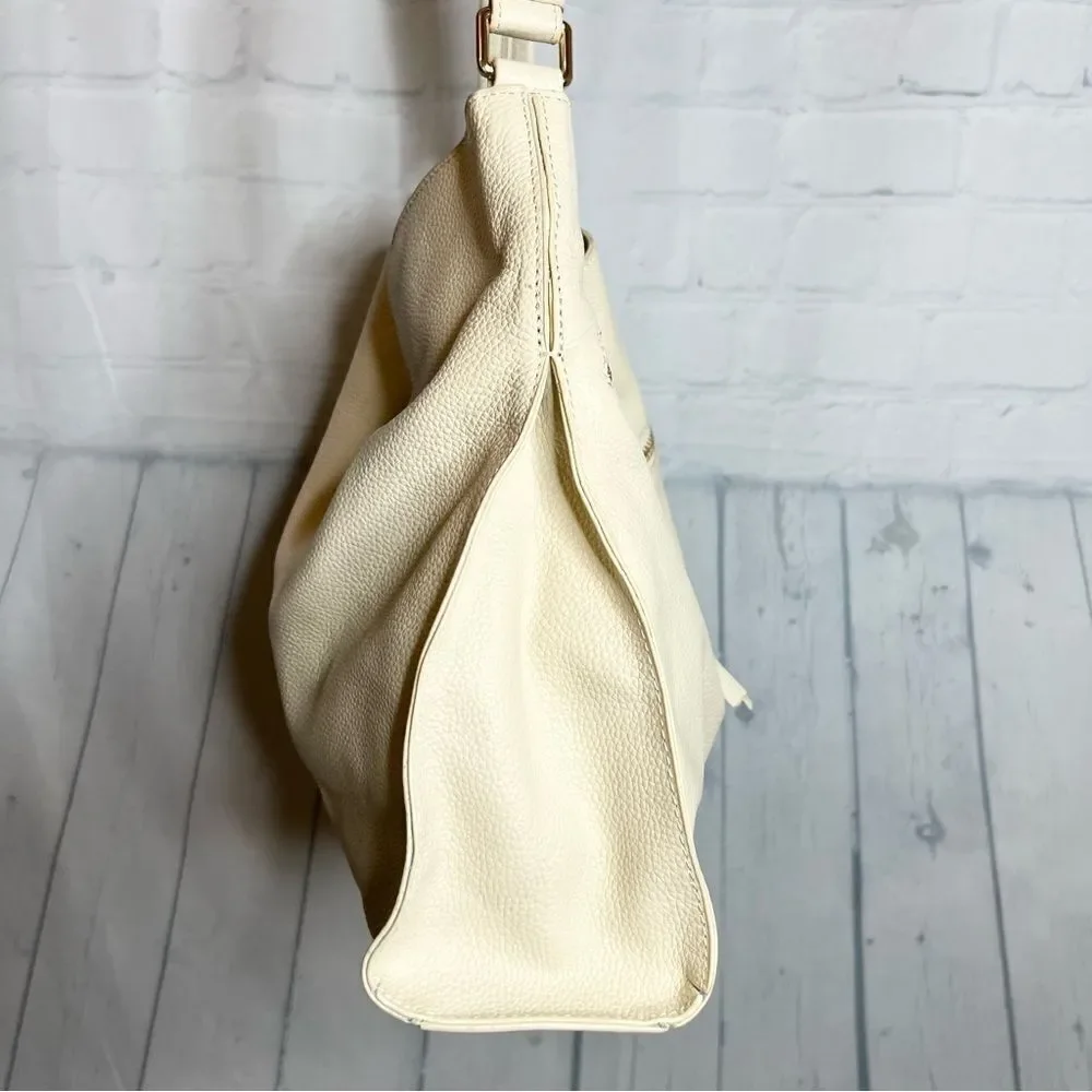 Tote Le Monde Ivory Pebbled Leather Slouchy Hobo Shoulder Bag Quiet Luxury Chic